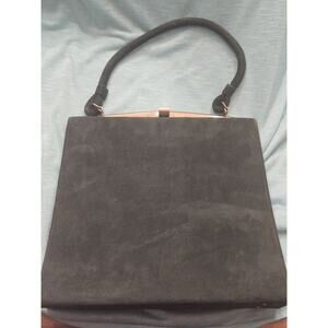 Dark Green Vintage 1960s Structured Suede Handbag